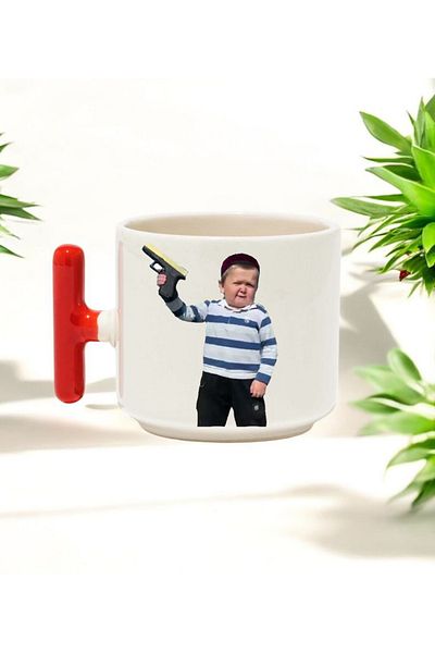 BB TRADE Hasbulla Designed Red T-Handle Ceramic Printed Mug 250 ml