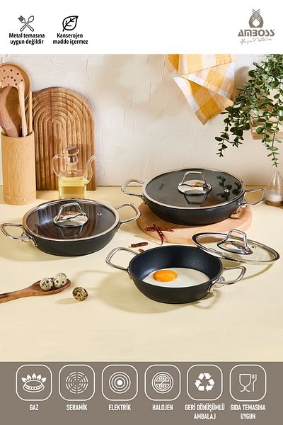 Amboss Dark 6 Piece Fireproof Non-Stick Titanium Coated Pan Set