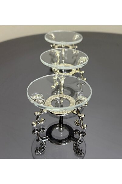 Elzemm store 3 Pieces of Glass Delights with Silver Metal Legs, Coffee so Catering