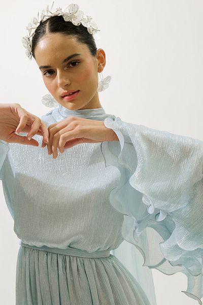 Manuka Wide Sleeve Fluffy Dress Blue