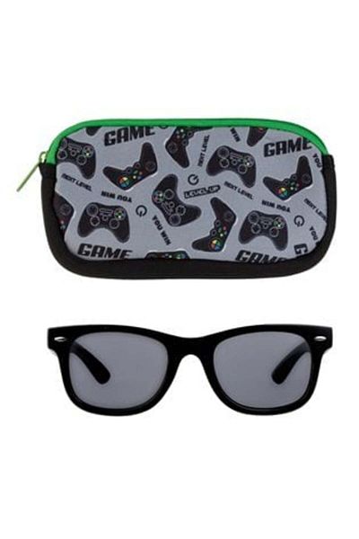 OEM Set ochelari de soare cu ramă neagră și lentile negre și husă de gamer pentru copii