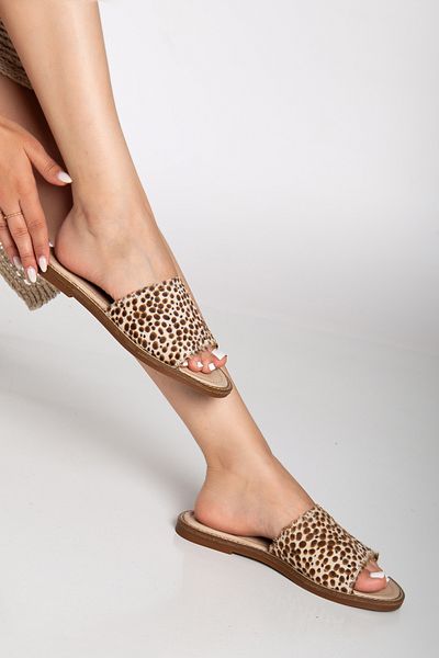 Elile Shoes Genuine Leather Leopard Processed Slippers from Number 35 to Number 41-42-43-44