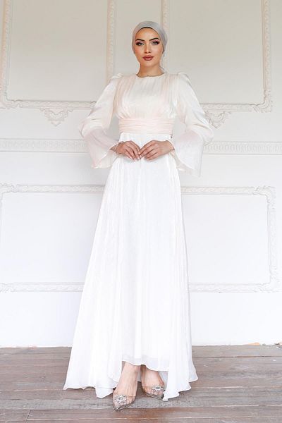 Olcay Yoryo Seiden-Hijab-Abendkleid mit Umhangrock ELEPHANTIN 1235