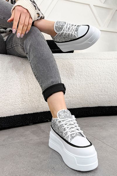 Mamito Ayakkabı Frm 028 High Sole Lace-Up Sneakers with Sequin Detail