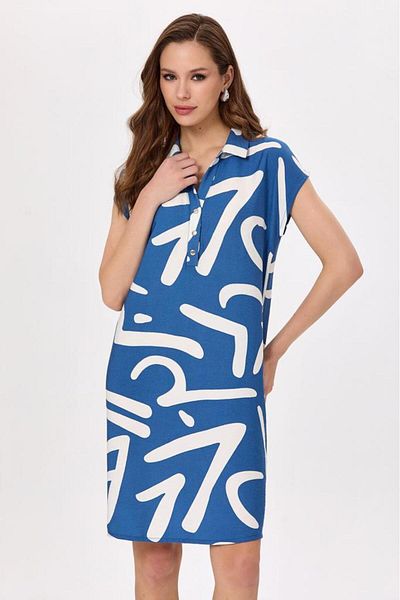 İKİLER Polo Neck Front Snap Patterned Dress 025-4033