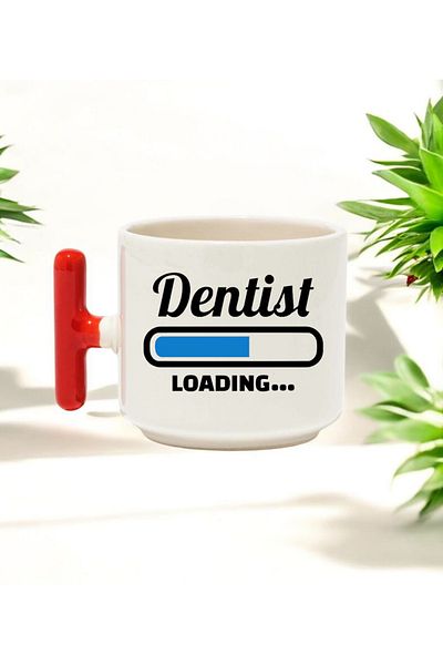 BB TRADE Dentist Designed Red T-Handled Ceramic Printed Mug 250 ml