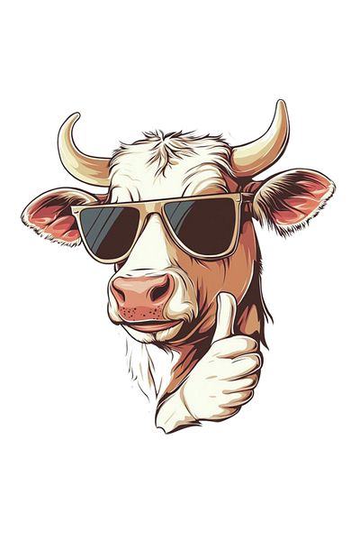MegaSticker Cool White Cow ticker Auto, Motocicletă, Cască, Laptop, Autocolant pentru Parbriz 13x12 Cm