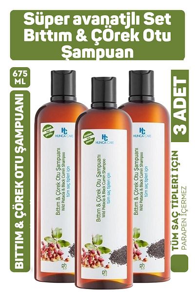 Seddar Collection Hunca Care Bıttım and Black Cumin Shampoo 675 ml 3 Pieces