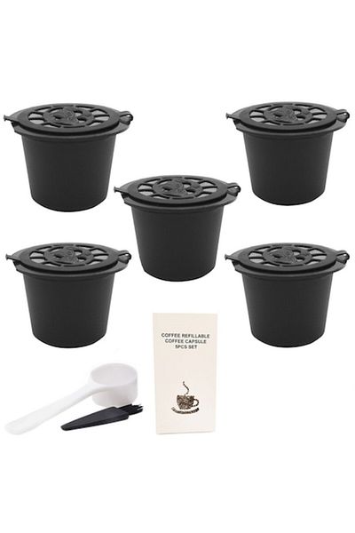 motor starter Set 5 capsule cafea reutilizabile, 24093, Plastic/Otel inoxidabil, Compatibil cu Nespresso, Negru