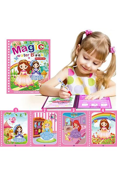 Linomag Carte de colorat cu apă magică, Linomag®, Mici prințese, Reutilizabilă, Pentru copii 3+