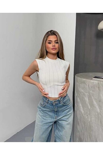 Prime Beyaz Payetli Bluz