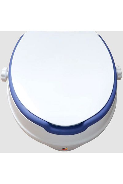 Linomag ® Toilet Seat Raiser 10cm, Soft PU Ring, Adjustable Attachment, White/Blue