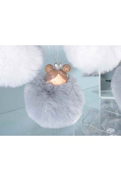 Decorer Set 6 Christmas Tree Ornaments Polyresin & Textile White Gray Angels Ø 7x8 cm
