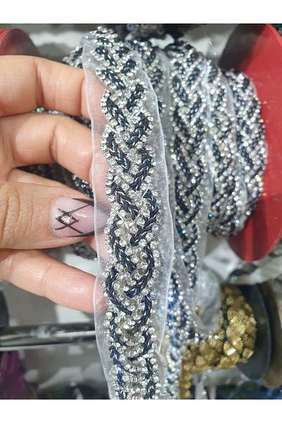 ESRA ŞELEM White Tulle Piping Stone Detailed Applique Decorative Ribbon Sewing Accessory