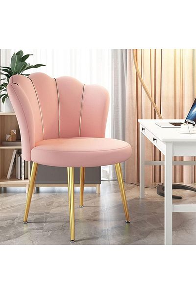 COOYA Vanity Chair for Makeup,Velvet With Gold Legs,With Back Support,for Living Room Bedroom,Pink
