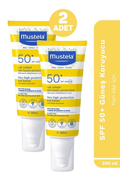 Mustela Yüksek Koruma Faktörlü Güneş Losyonu Tüm Aile İçin SPF50+ 200 ml 2 Adet