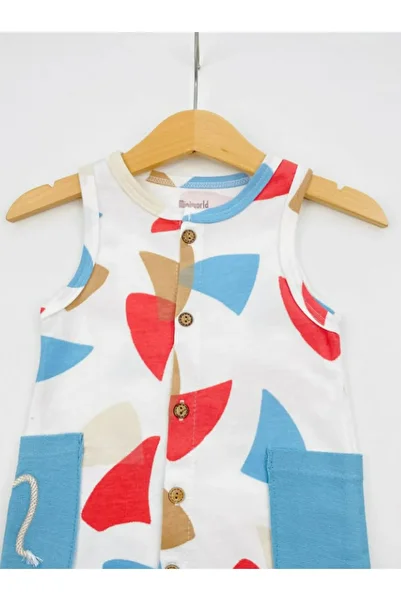 Miniword Colorful Figured Buttoned Baby Jumpsuit