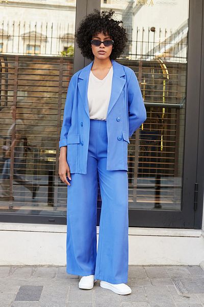 Jument Jachetă oversize casual pentru femei, cu textura mătăsoasă, din țesătură modală, cu buzunar pentru guler - Indigo