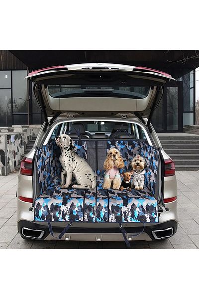 Linomag ® Husă pentru scaun auto pentru animale de companie, impermeabilă, antiderapantă, camuflaj albastru, pentru câini și pisici