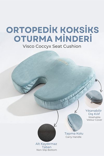 VİSCOTEX Visco Orthopedic, Non-Slip Base, Office, Car, Coccyx Sitting Cushion, 45X34X7Cm