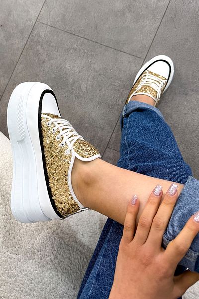 Mamito Ayakkabı Frm 028 High Sole Lace-Up Sneakers with Sequin Detail