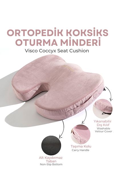 VİSCOTEX Visco Orthopedic, Non-Slip Base, Office, Car, Coccyx Sitting Cushion, 45X34X7Cm