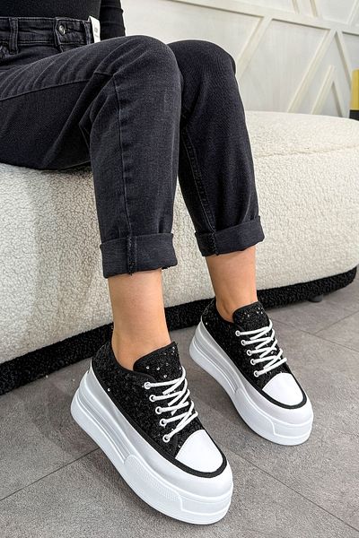 Mamito Ayakkabı Frm 028 High Sole Lace-Up Sneakers with Sequin Detail