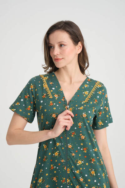 Wild Love Γυναικείο φόρεμα με πράσινο λουλουδάτο σχέδιο με φερμουάρ