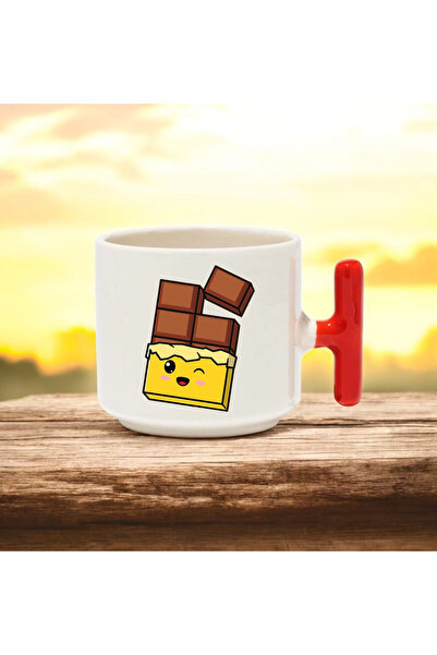 BB TRADE كوب سيراميك مطبوع بتصميم شوكولاتة مقبض T أحمر 250 مل