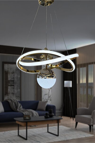 RSCOLLECTIONS Dalga Tek Toplu Led Avize Kumandasız Gold