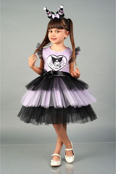 ÖRZİKİDS Kuromi Pul Sequence Dress 3/10 Years with Crown