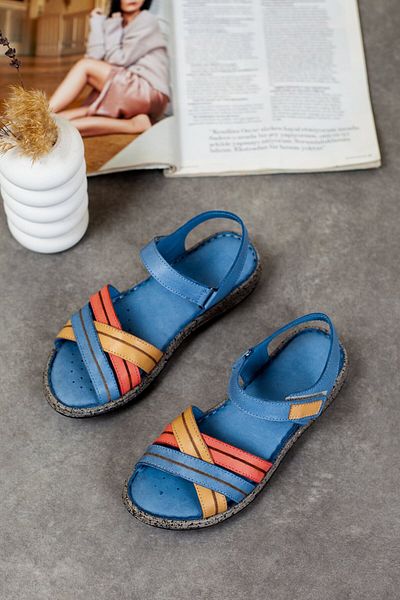 DERİMİSS Sandale ortopedice cu velcro din piele naturală pentru femei
