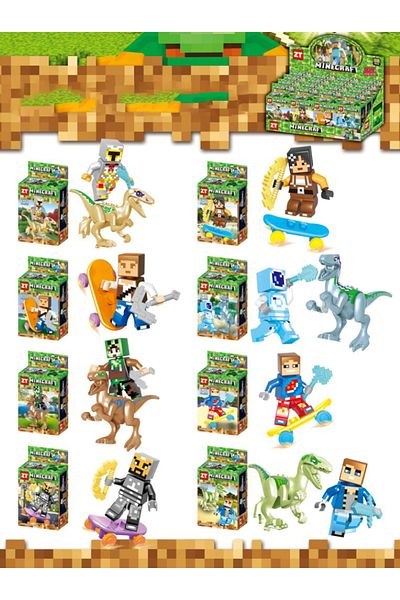 Point Plus Minecraft Characters with Dinosaurs and Skates - Size 8 x 4 x 14.5 cm - Assorted