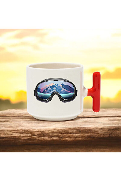 BB TRADE كوب مطبوع من السيراميك بمقبض على شكل حرف T باللون الأحمر مع نظارات ت...