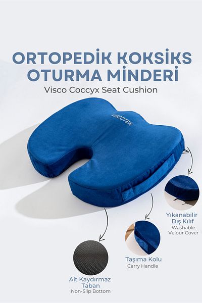 VİSCOTEX Visco Orthopedic, Non-Slip Base, Office, Car, Coccyx Sitting Cushion, 45X34X7Cm