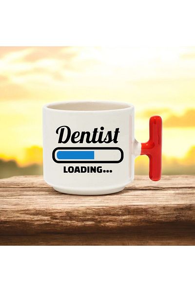 BB TRADE Dentist Designed Red T-Handled Ceramic Printed Mug 250 ml