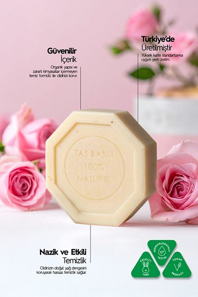 Naturix Isparta Rose Essence Stone Soap 3-Piece Eco Package Skin Tone Equalizing and Brightening Care - 3X125 Gr