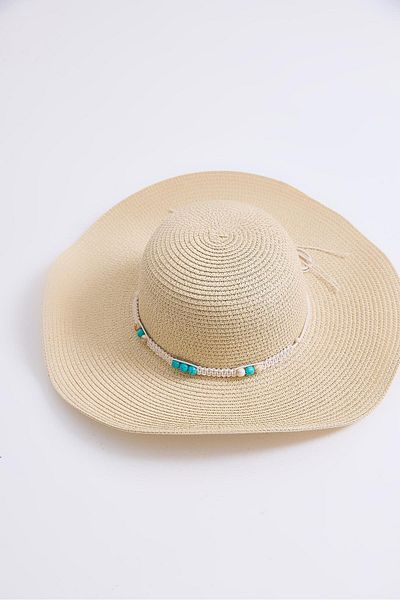 Raneel Kazançlı Alışveriş Large Brim Straw Beach Pool Hat Beige