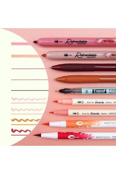 Writech W-Jk03-3 Dusk Pen Set (Red-Pink) - Set of 9