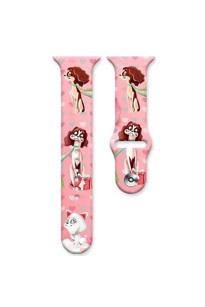 REDz Accessories Love Dogs Strap for Apple Watch, Cartoon Print, Sport and Adjustable, Silicone, Pink - 38/40/41 mm