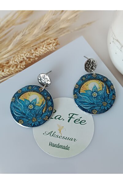 La fee aksesuar Çelik küpe aparat Yıldızlı Gece Vincent Van Gogh El Yapımı Parlak Polimer Kil Küpe gümüş renk