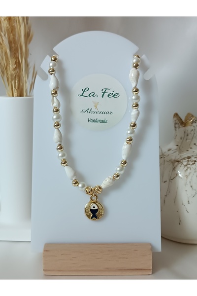 La fee aksesuar Seashell Navy & White Fish - Pearl Detail Starfish Pendant Be...