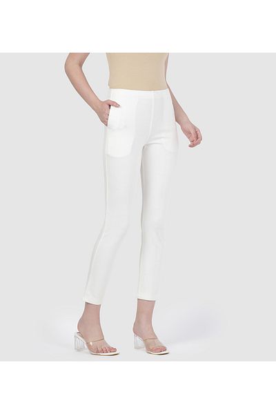 Go Colors Women's Solid White Mid Rise Premium Kurti Pant