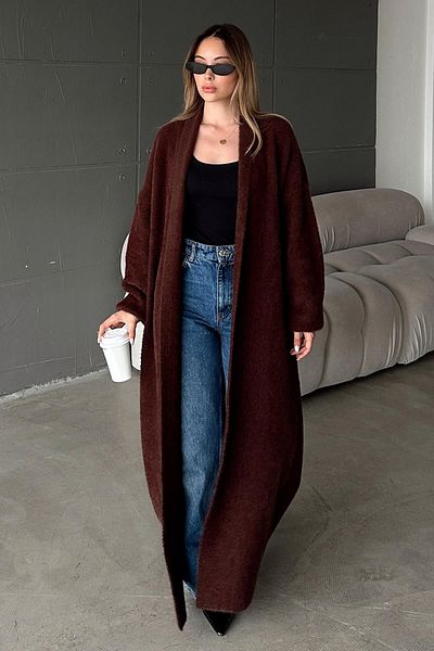 Olcay Long Loose Knitwear Cardigan Brown 8245