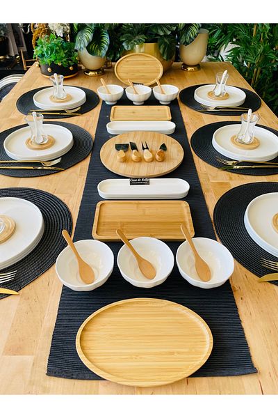 CASA DE BELLA Modern 47 Piece Bamboo Porcelain Breakfast Set for 6 People