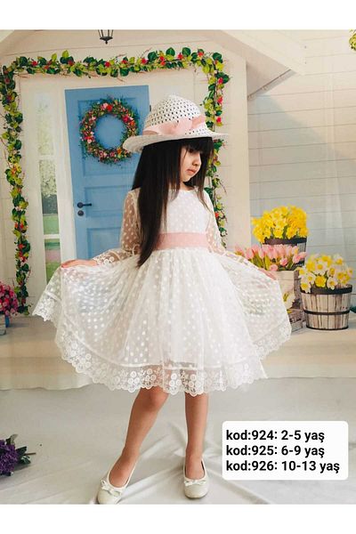 ÖRZİKİDS Lace Full Flare Bodice Dress with Embroidered Hat6 /13 Years