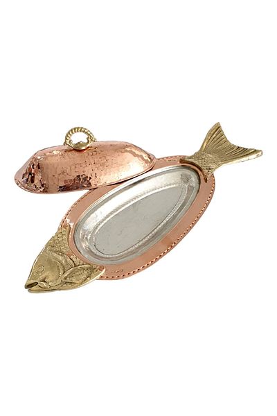 OEM Oval copper tray with lid diameter 41 cm fish CTR50