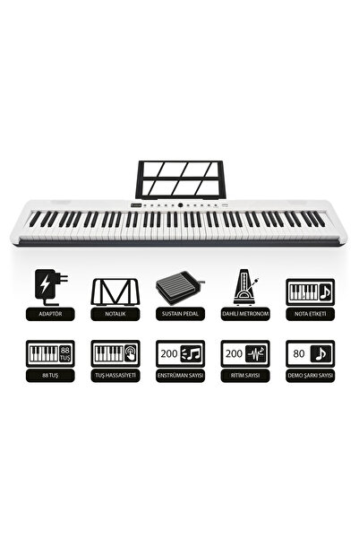 JWIN JDP-3088 Tuş Hassasiyetli 88 Tuşlu Dijital Piyano - Beyaz