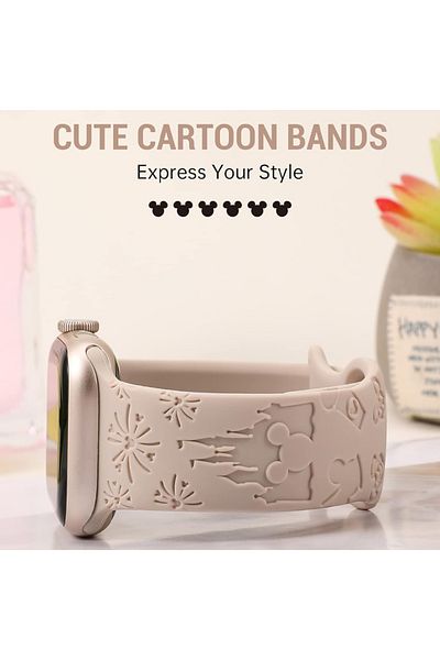 REDz Accessories Curea Disney Castle pentru Apple Watch, reglabilă, silicon, Starlight - 38/40/41 mm