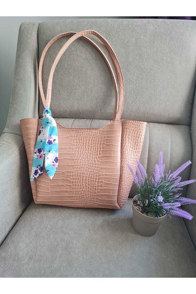Kontes Croco Scarf Zipper Closure Shopper Shoulder Bag